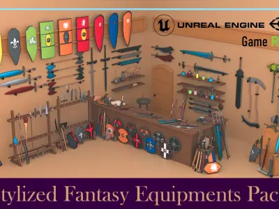 Stylized Fantasy Equipments Pack Low-poly 3D model