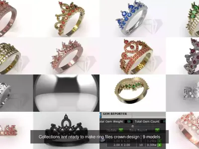 Collections are ready to make ring files crown design 3D Model Pack