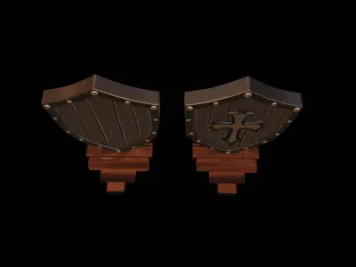 Heroic Phone Stand  Shield Design with Cross for Desk Setup 3D print model