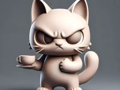 Grumpy Cat with Coffee 3D print model