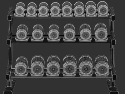 Gym-Tools-Fitness-Body-Building-set-08 dumbbell rack with fou... 3D model