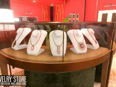 Jewelry store - luxury interior and furniture Low-poly 3D model