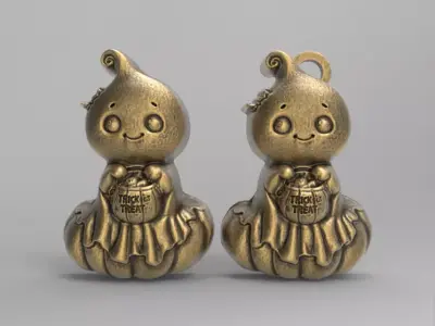 cute ghost with pumpkin hallowen decor  3D print model