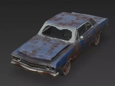 Abandoned Rusty Sedan 3D Model PBR Low-poly 3D model