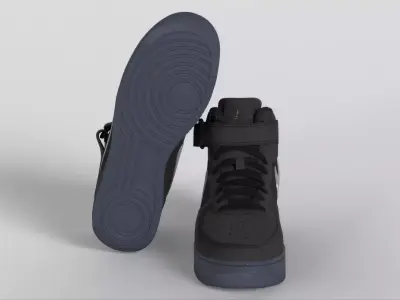 Nike Air Force 1 Mid Premium Black Metallic Silver DX3061 Low-poly 3D model