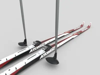 Crosscountry skis wih poles Low-poly 3D model