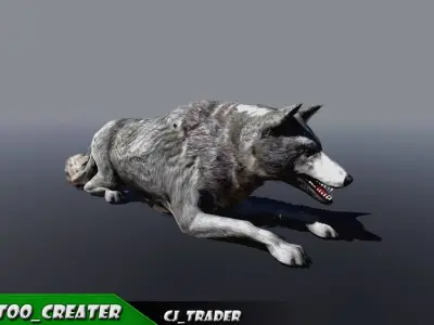 Low-Poly White Wolf Rigged-Animated 3D Model Low-poly 3D model