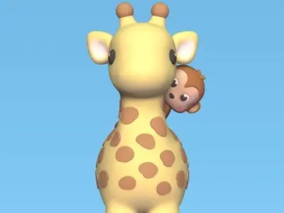Giraffe with Monkey 3D print model