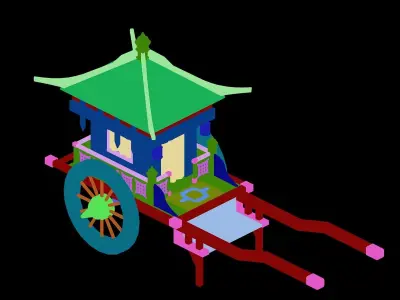 Game Chinese ancient - red carriage 3D model