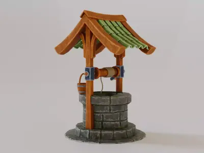 Stylized Medieval Water Well Low-poly 3D model