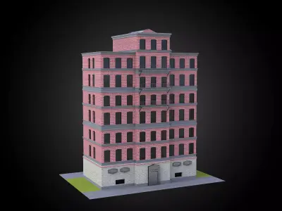 Building brick and concrete material full exterior architecture Low-poly 3D model