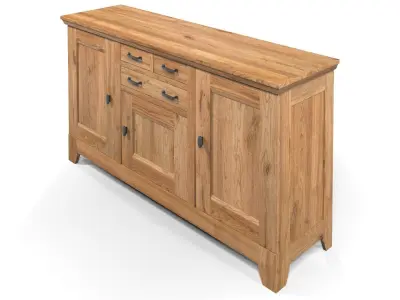 Country Sideboard 3 Door 3 Drawer Solid Natural Oak  3D model