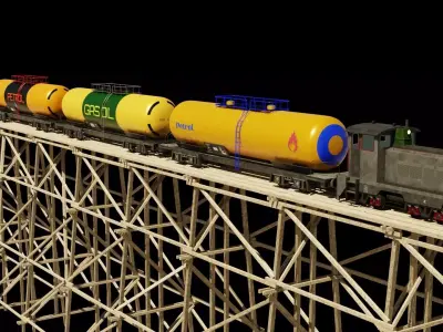 Kit trains 1 locomotive 4 wagons 1 trestle wood Low-poly 3D model