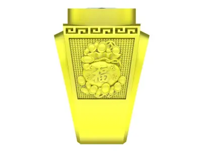 Luxury Greek Key Cushion Cut Signet Ring 3D Model 4786 3D print model