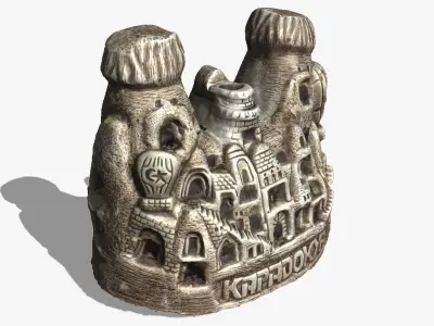 Kapadokya silver figurine with city Low-poly 3D model
