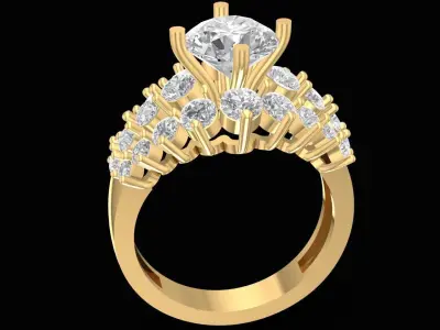 Luxury Fan Shaped Cluster Diamond Ring for Women  2641 3D print model