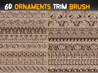 60 Ornaments Trim Brush and 3D model and Free Tutorials  Vol 6 Low-poly 3D model