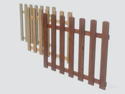 Wooden Picket Garden Fence Free 3D model