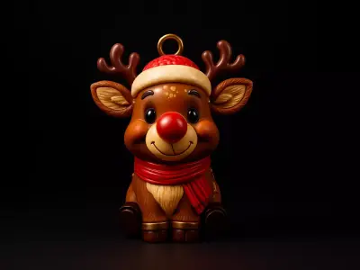 Cute Christmas Reindeer Ornament Festive Red-Nosed Reindeer 3D print model