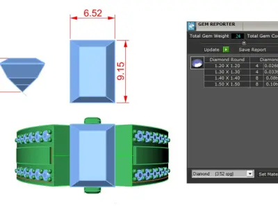 ring with diamonds and emerald 3D print model
