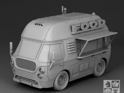 Futuristic Minibus with food 3D print model