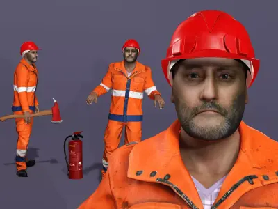 Realistic Firefighter Heroic Fireman Fully Rigged Axe Animations Low-poly 3D model