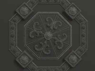 Rosette 1 octagonal ceiling medallion 3D model