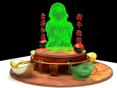 Chinese gold ingot with monk kid 3D model