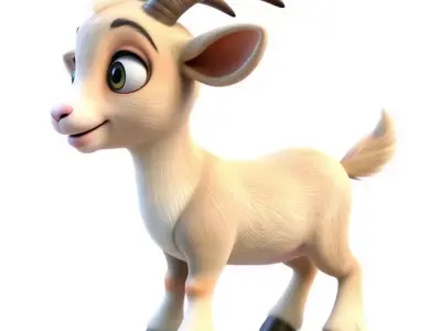 Adorable Cartoon Baby Goat Stylized 3D Character Low-poly 3D model