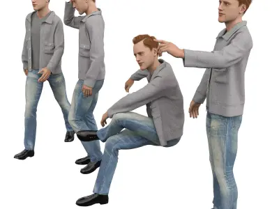 Casual man with jacket Low-poly 3D model