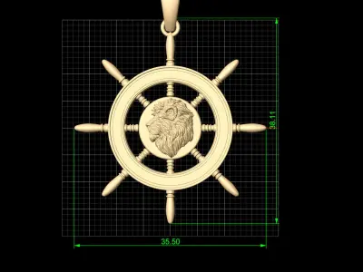 lion wheel pendant silver  gold jewelry 3D printable model 3D print model