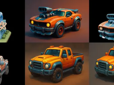 Stylized Car Advanced model bundle 8 pack 100 glb 3D model