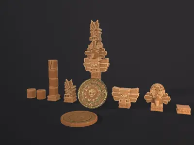 Aztec Maya Mesoamerican Stylized Game Asset with totem heads Low-poly 3D model