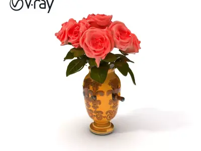 Elegant Floral Vase with Roses Model Pack Low-poly 3D model