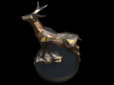 Steampunk Deer Rock Low-poly 3D model