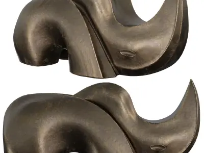 Rhino Statue 3D Model - Abstract Bronze Animal Sculpture Low-poly 3D model