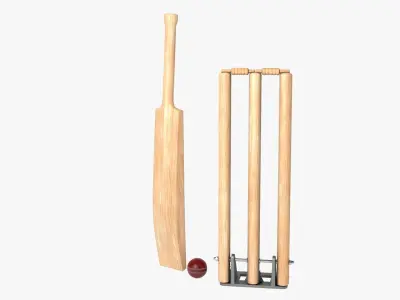 Wooden Cricket Set Low-poly 3D model