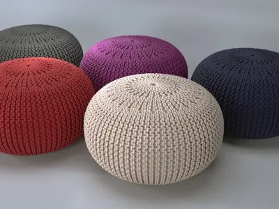 Pouf ottoman cotton knitted seat 3D model