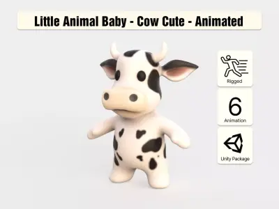 Little animal baby - Cow cute - Animated Low-poly 3D model