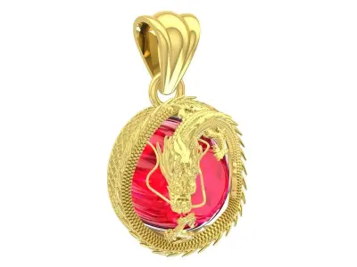 Luxury Dragon Red Gemstone Pendant 3337  3D print model