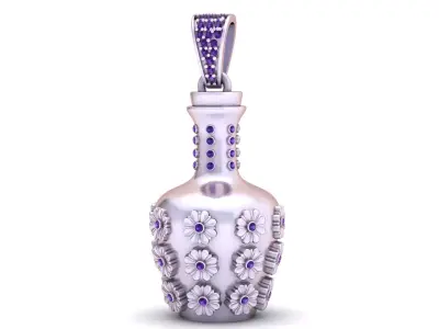 Floral Bottle Pendant with Emerald Stones  3D Printable Jewelry 3D print model