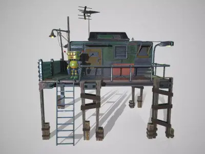 The Robot and his Shack Low-poly 3D model