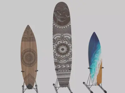 Wooden surfboard Low-poly 3D model Low-poly 3D model