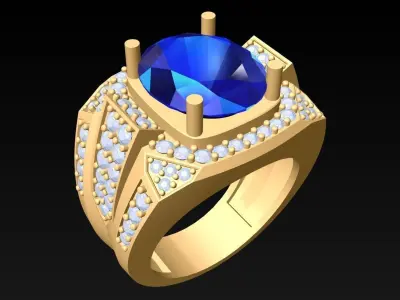 Oval Stone Ring - Diamond Ring - N2411 3D print model