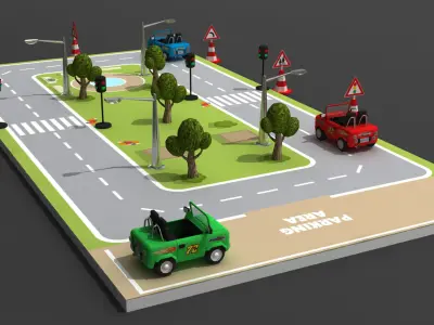 LowPoly Toy Car Traffic Set Cartoon Game 3D model