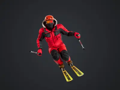 Male Skier Rigged Low-poly 3D model