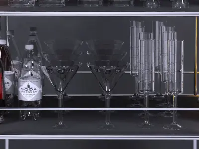 Set-148 bar cart with bottles and glasses 3D model