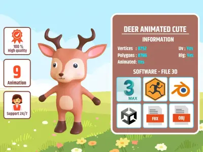High-Quality 3D Cute Deer - Animated for Games Low-poly 3D model