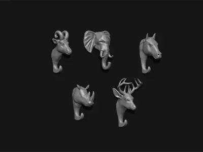 Animal Head Wall Hooks Set of 5 Printables 3D print model