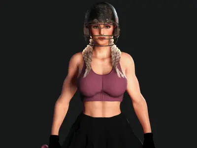 AAA 3D REALISTIC CHARACTER - MUSCULAR GIRL SPORT OUTFIT BASEBALL Low-poly 3D model